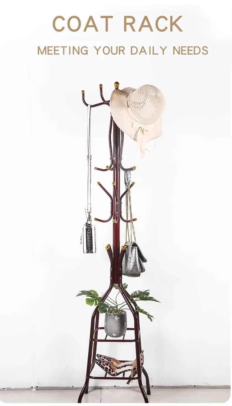 Coat Stand Rack Freestanding Clothes Hats Metal Clothes Hanger Cloth Drying Rack Indoor Storage Floor Drying