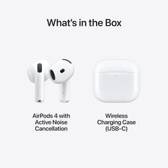 Apple AirPods 4 Wireless Earbuds, Bluetooth Headphones, with Active Noise Cancellation, Adaptive Audio, Transparency Mode, Personalized Spatial Audio, USB-C Charging Case, Wireless Charging, H2 Chip