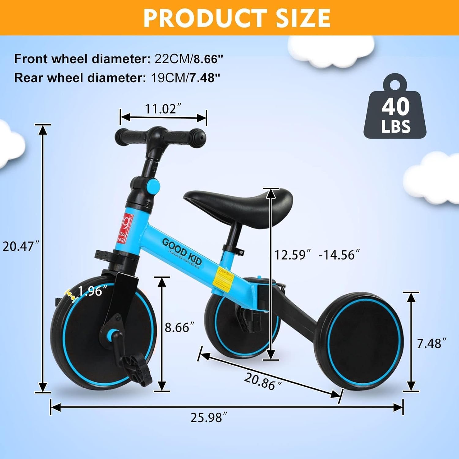 4 in 1 Kids Balance Bike Tricycles for 1.5-5 Years, Toddlers Trike with Adjustable Seat Indoor Outdoor