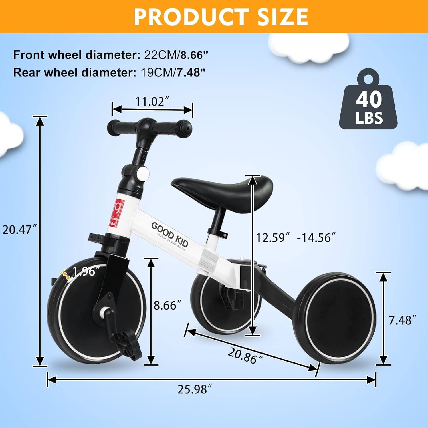 4 in 1 Kids Balance Bike Tricycles for 1.5-5 Years, Toddlers Trike with Adjustable Seat Indoor Outdoor