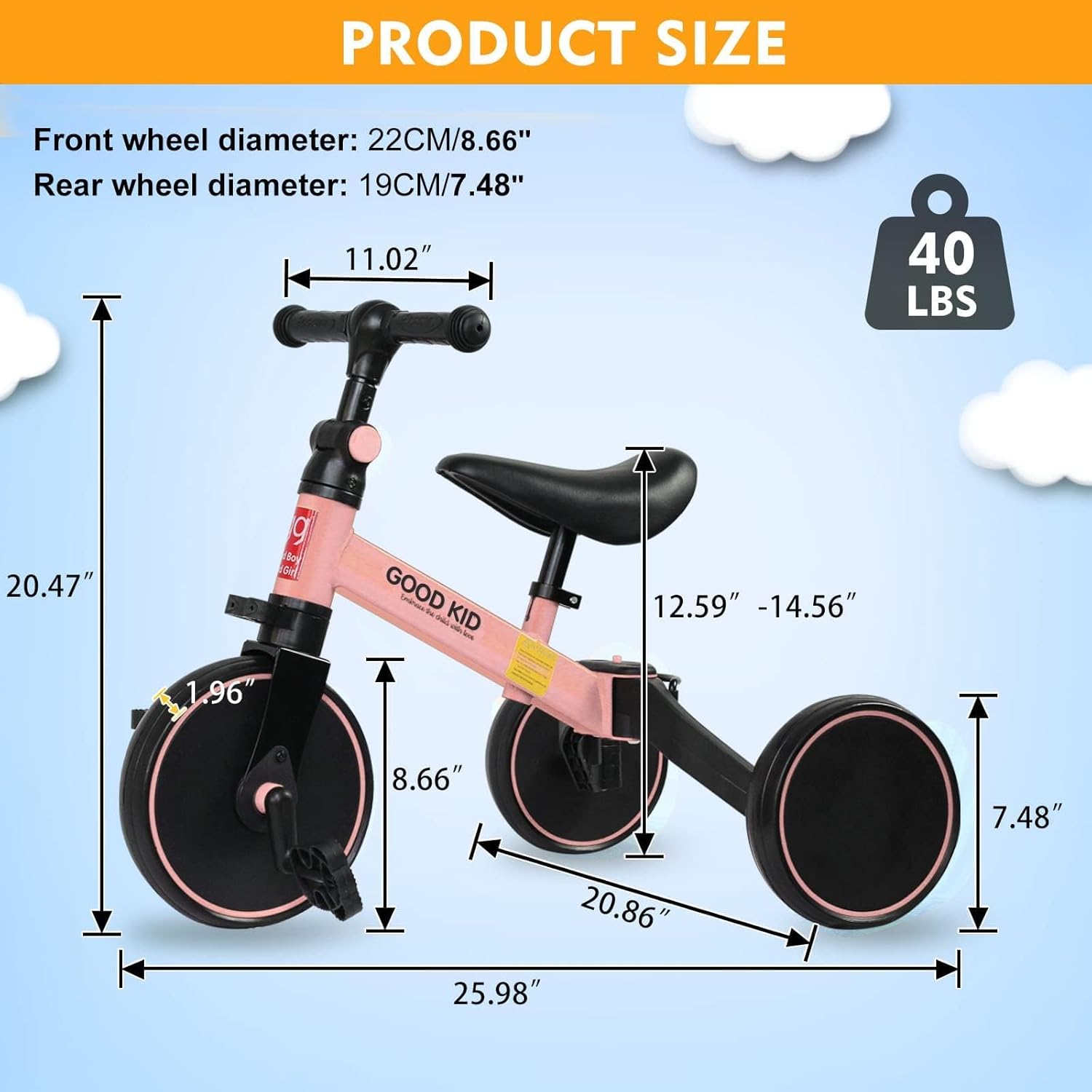 4 in 1 Kids Balance Bike Tricycles for 1.5-5 Years, Toddlers Trike with Adjustable Seat Indoor Outdoor