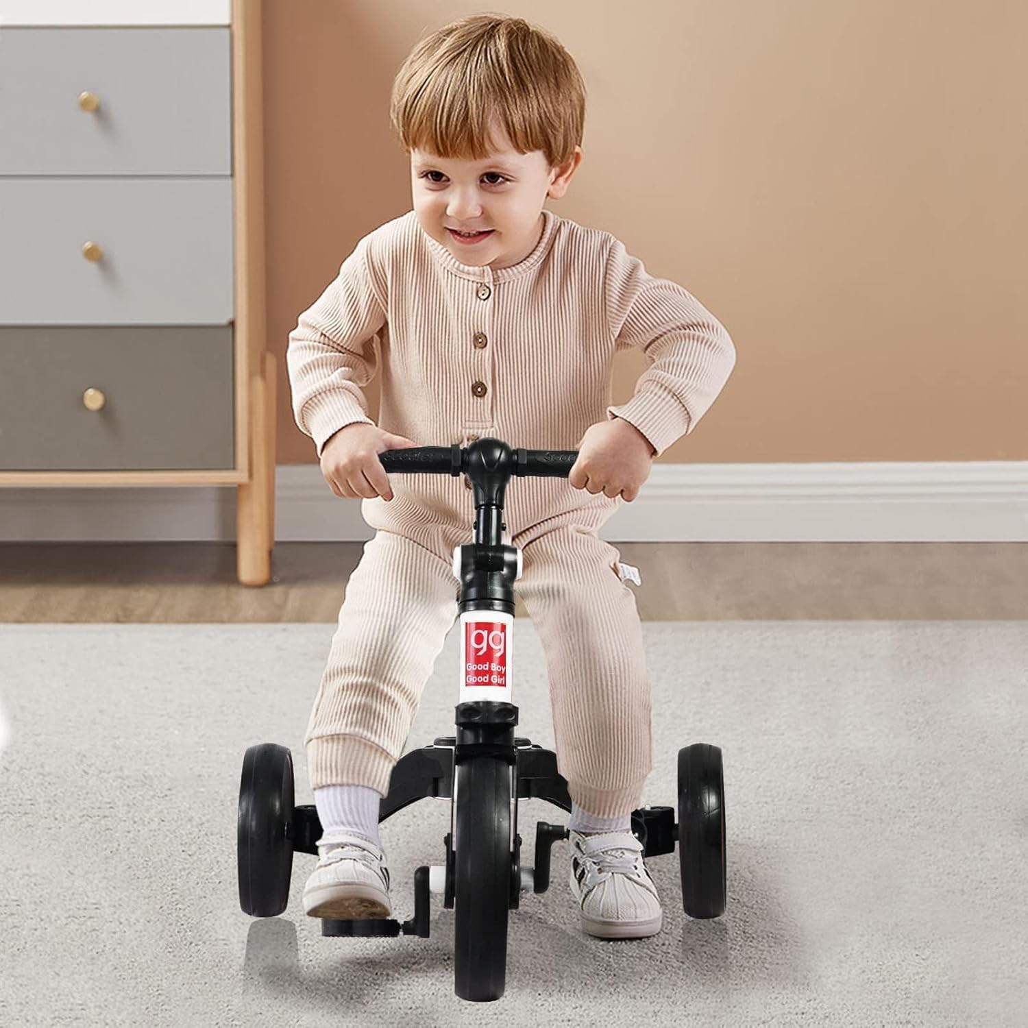 4 in 1 Kids Balance Bike Tricycles for 1.5-5 Years, Toddlers Trike with Adjustable Seat Indoor Outdoor