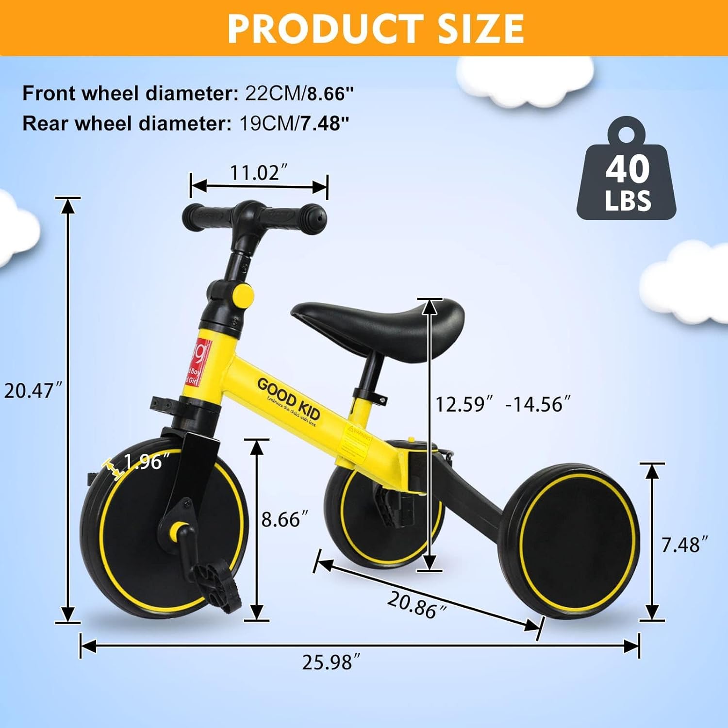 4 in 1 Kids Balance Bike Tricycles for 1.5-5 Years, Toddlers Trike with Adjustable Seat Indoor Outdoor