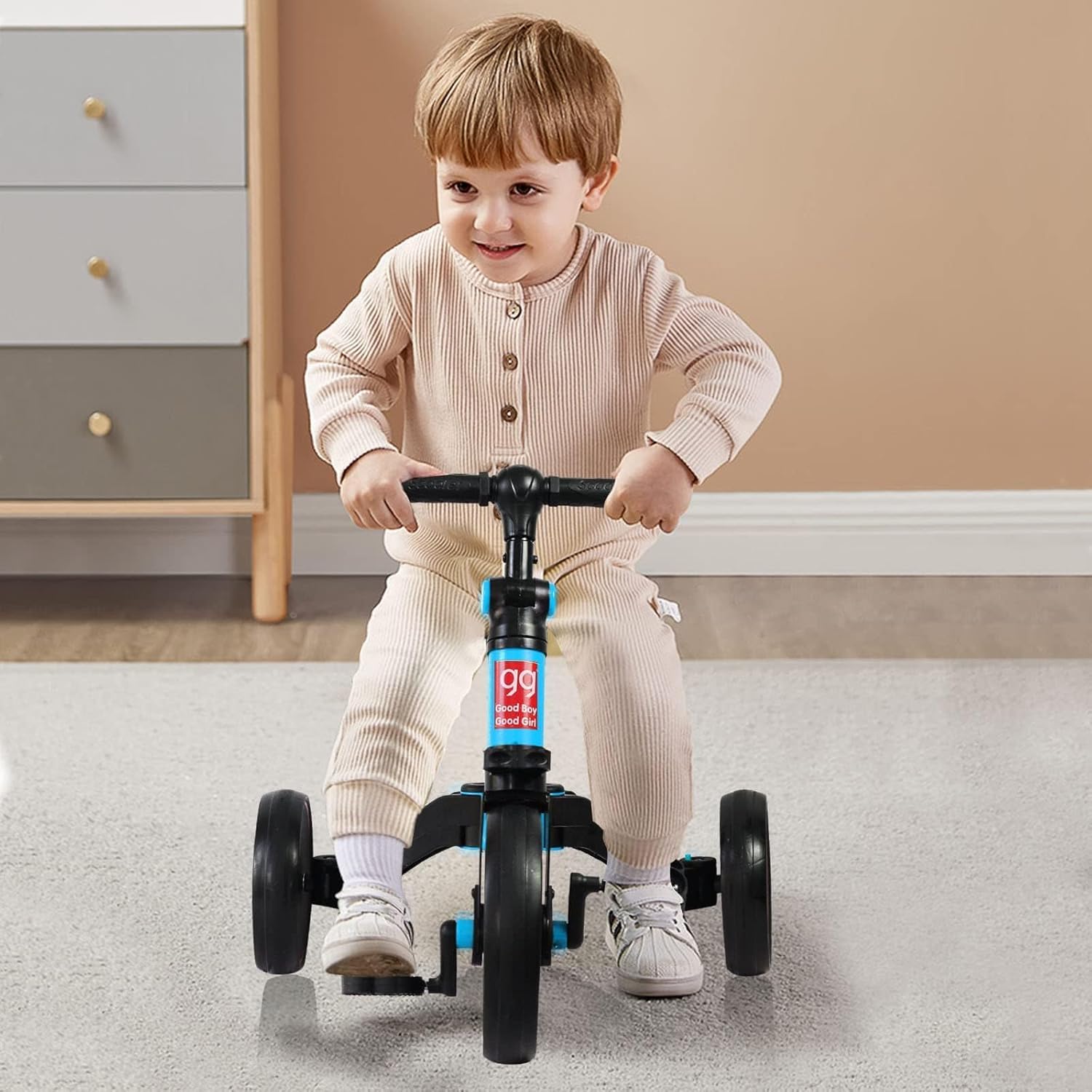 4 in 1 Kids Balance Bike Tricycles for 1.5-5 Years, Toddlers Trike with Adjustable Seat Indoor Outdoor