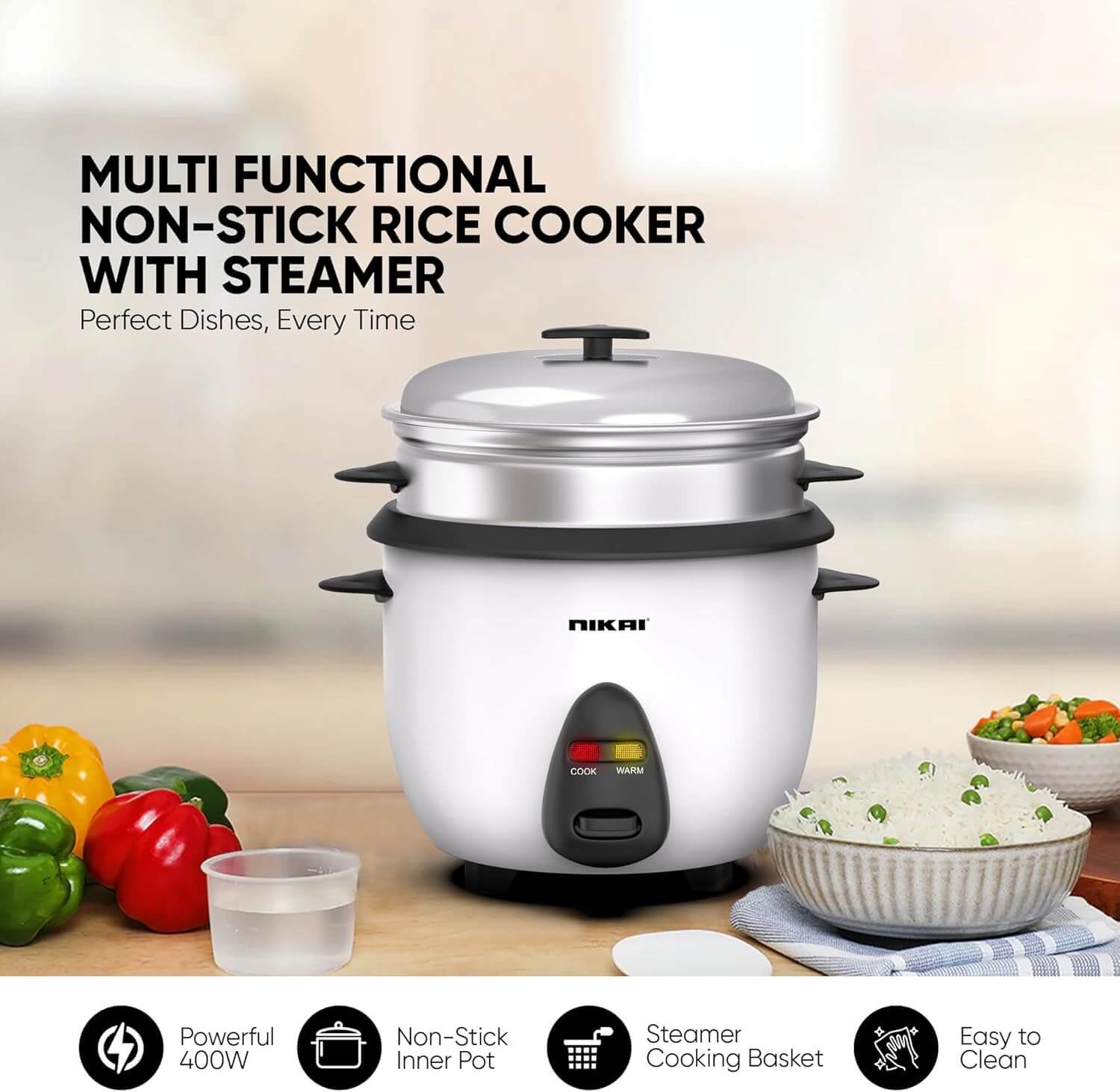 2-in-1 Non-Stick Electric Rice Cooker With Steamer, Multicooker, Convenience Pot & Keep Warm Function For Flawless Meals