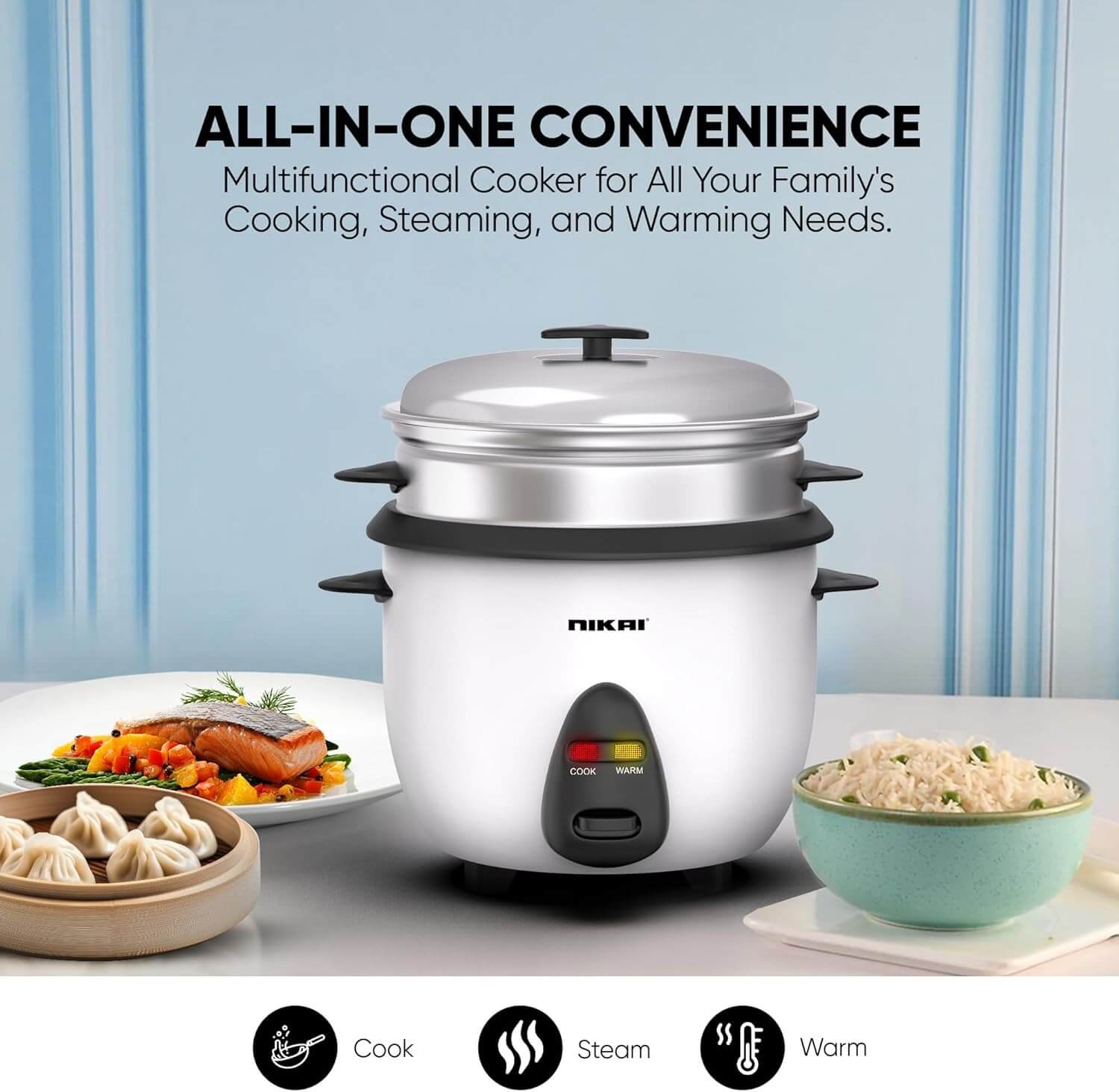 2-in-1 Non-Stick Electric Rice Cooker With Steamer, Multicooker, Convenience Pot & Keep Warm Function For Flawless Meals