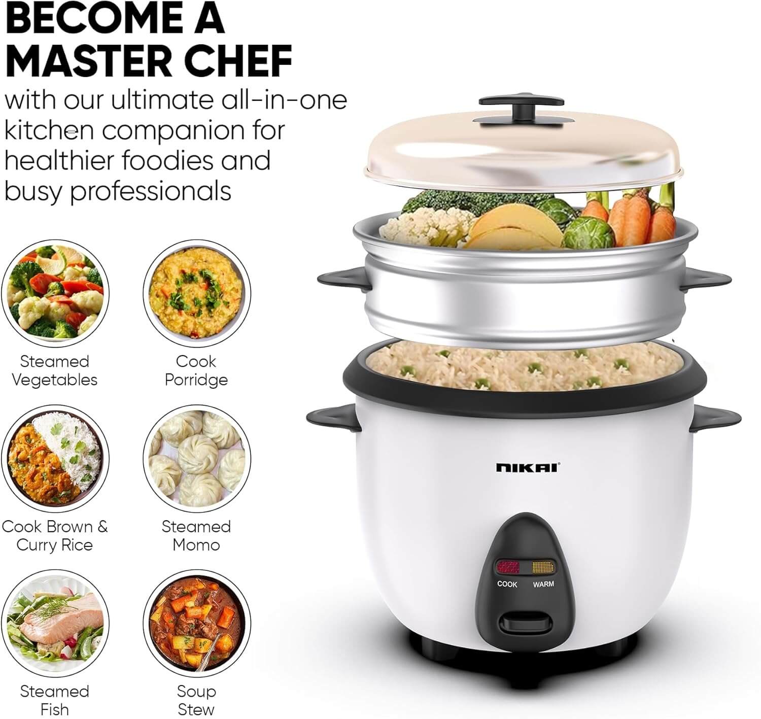 2-in-1 Non-Stick Electric Rice Cooker With Steamer, Multicooker, Convenience Pot & Keep Warm Function For Flawless Meals