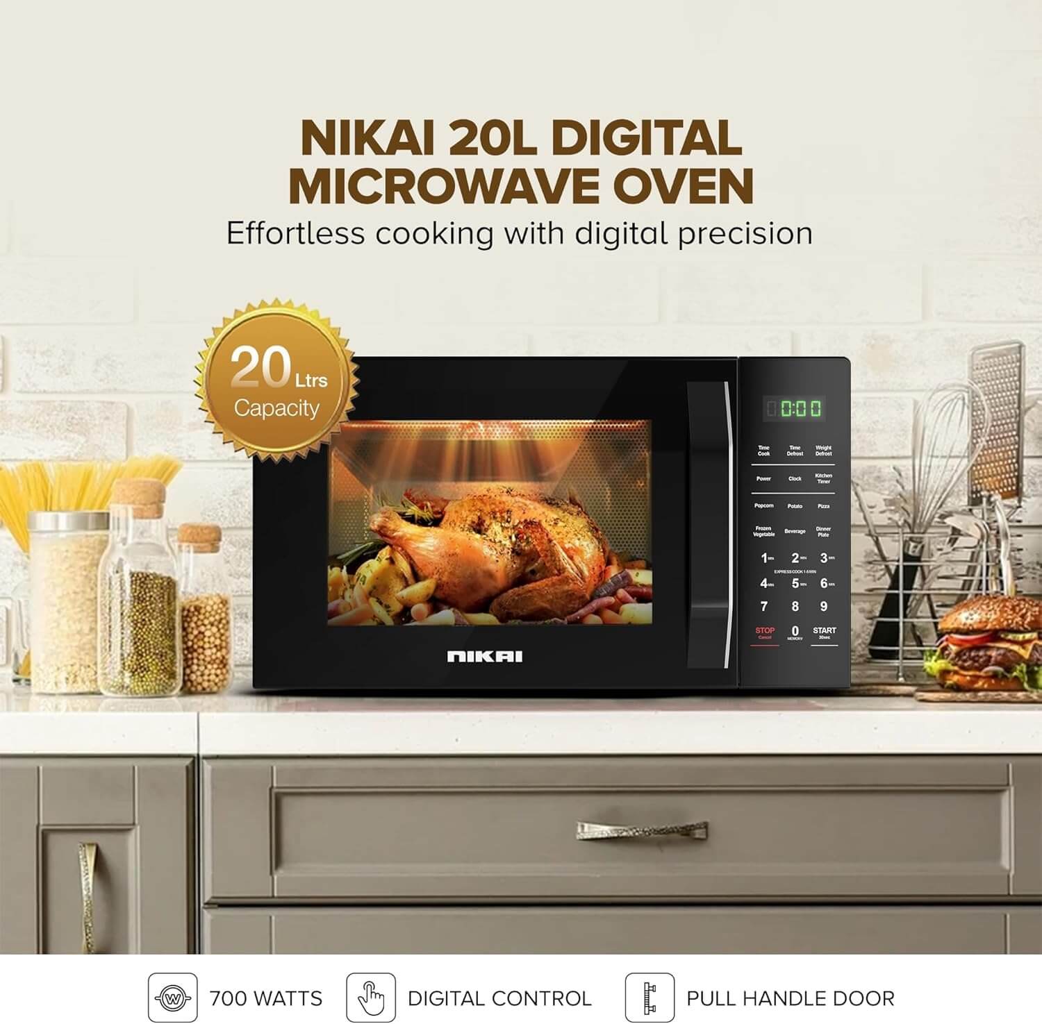 Microwave Oven, Digital Touch Control, 11 Power Levels & 6 Auto Menus, Touch Control Panel