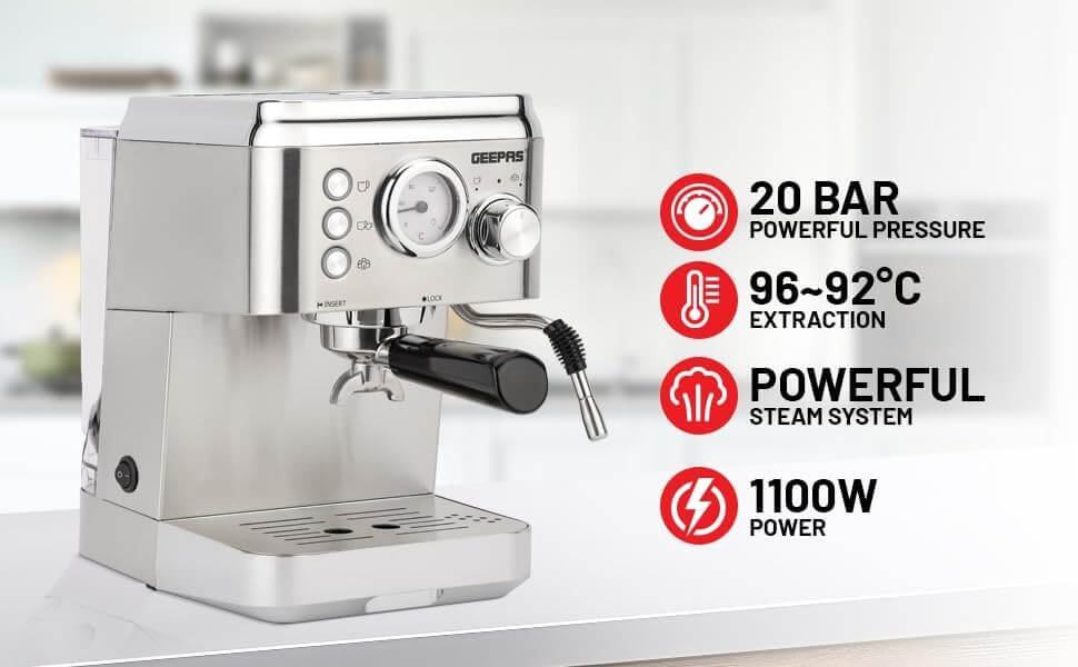 Professional Espresso & Cappuccino Machine – Craft Café-Quality Drinks with Durable Die-Cast Boiler & 1.8L Detachable Tank